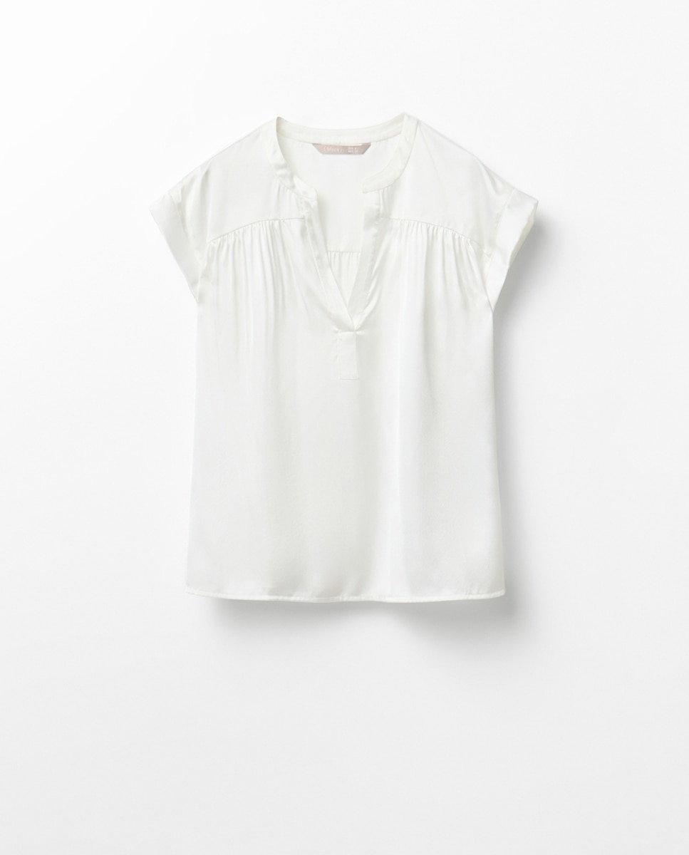 Top acetinado com decote em bico Branco-5