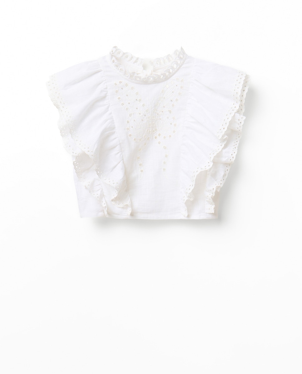 Blusa com Borboleta de Renda Cru-7