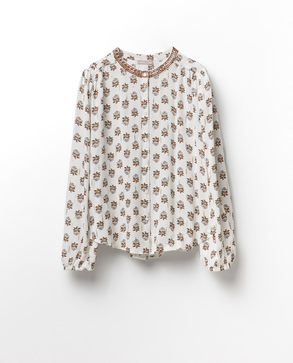 Blusa com Estampado de Fio Metalizado Cru-5