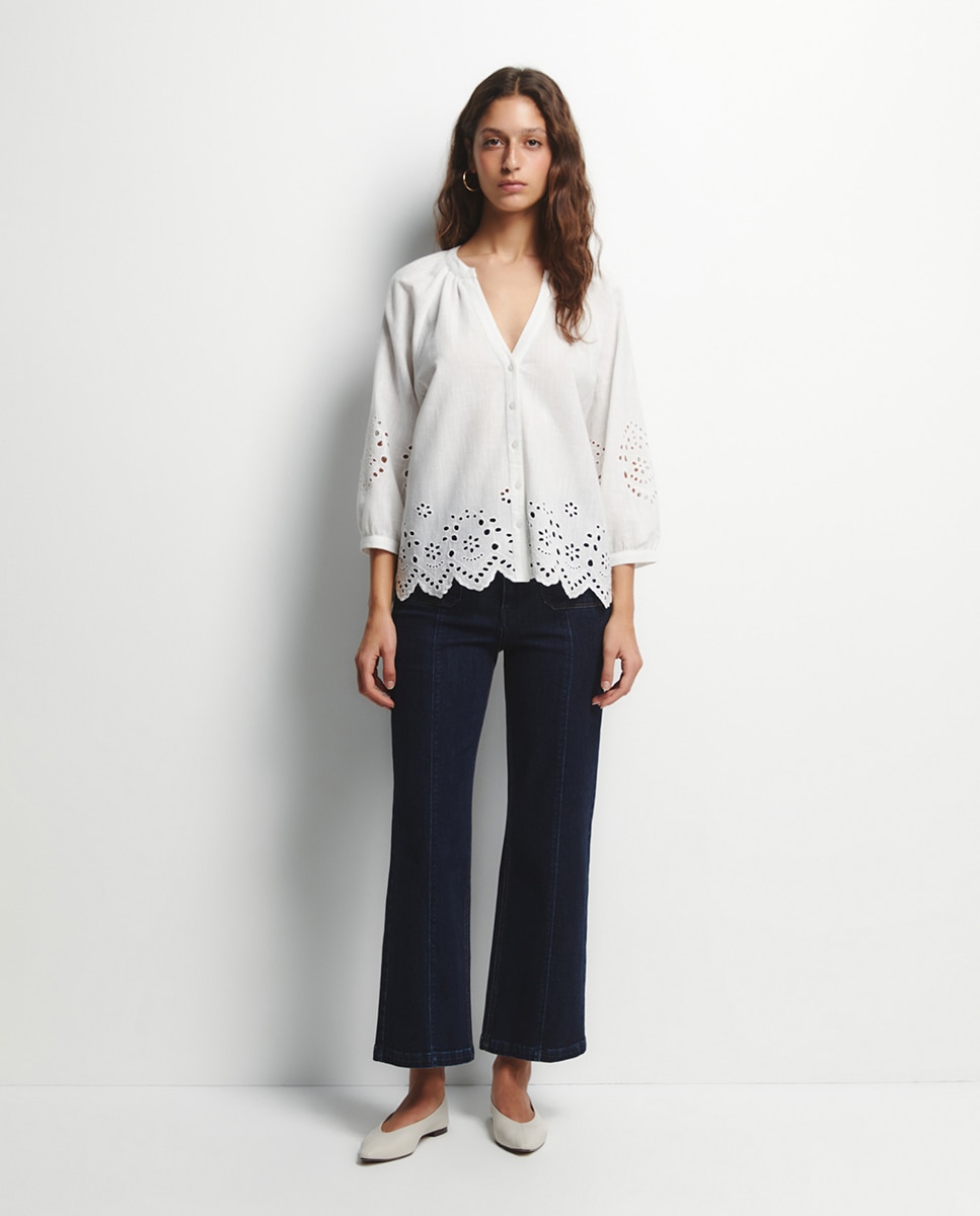 Blusa de Manga Raglã com Botões Branco-2