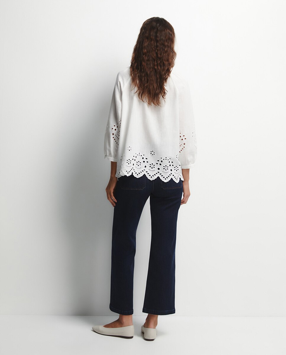 Blusa de Manga Raglã com Botões Branco-4