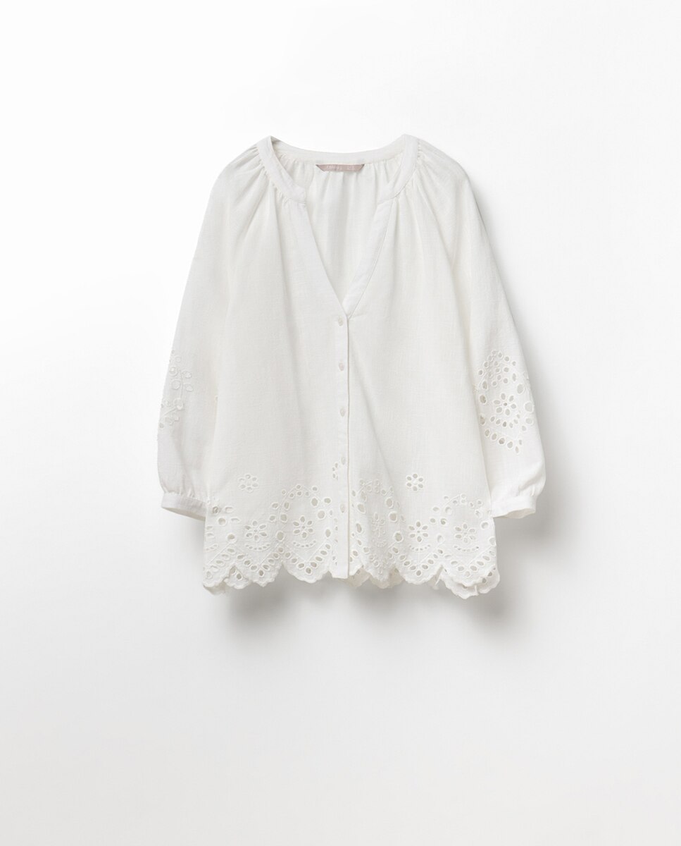 Blusa de Manga Raglã com Botões Branco-5