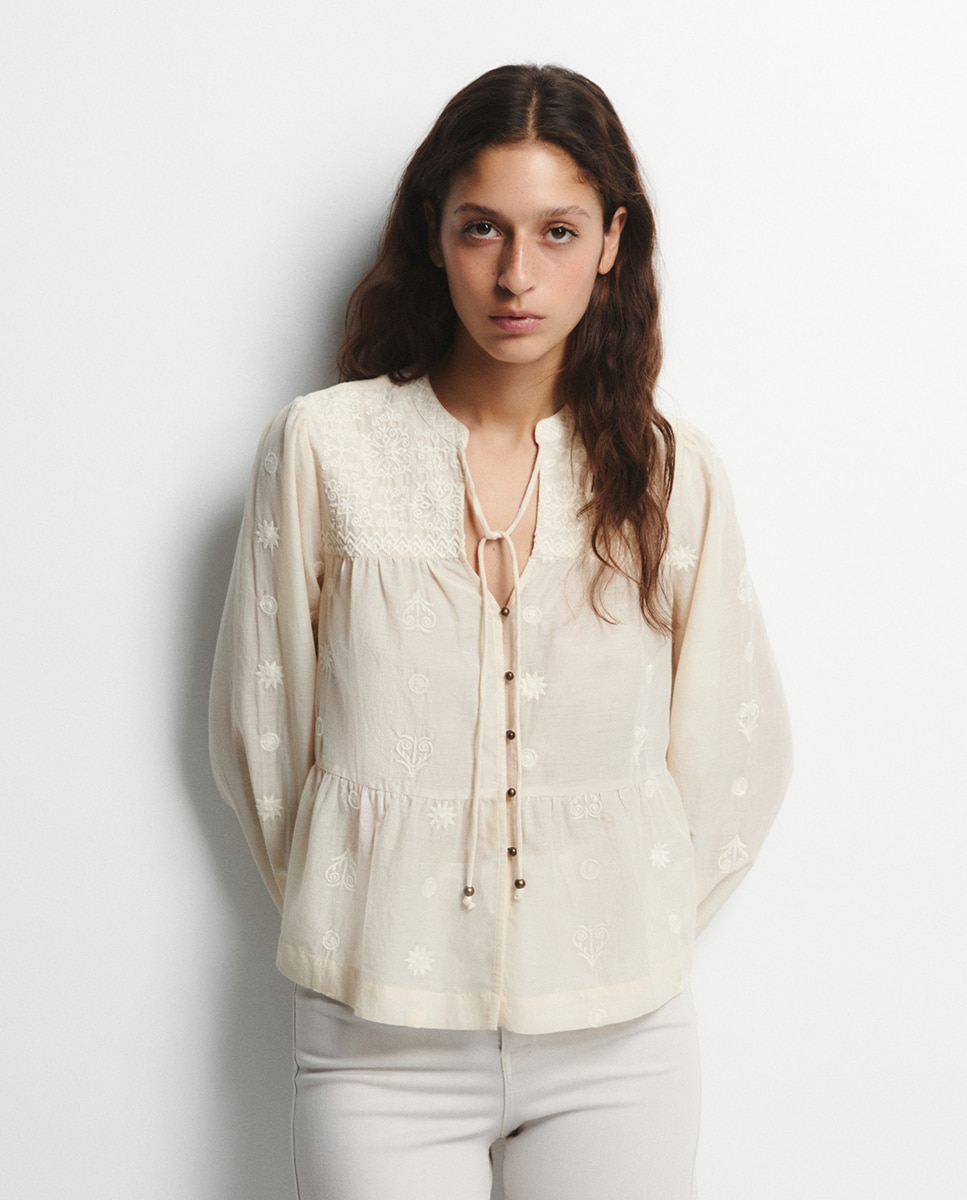 Blusa com Painéis Bege-1