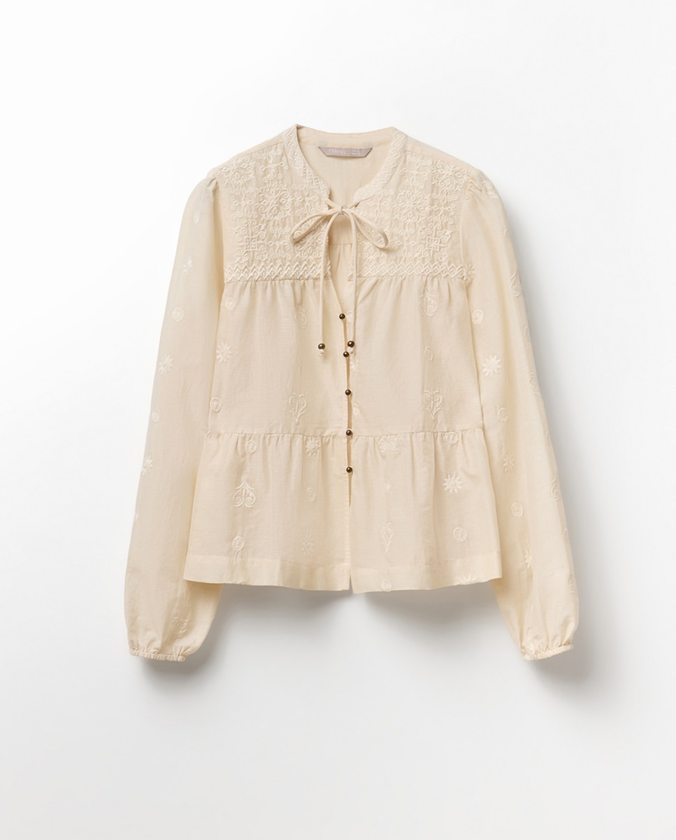 Blusa com Painéis Bege-5