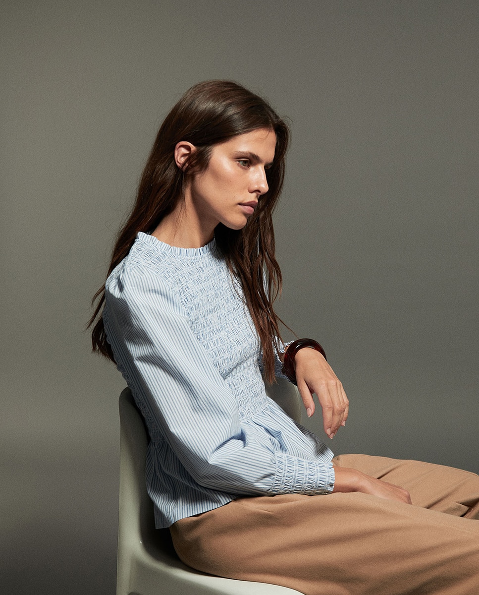 Blusa às Riscas com Elástico 400 Azul-6