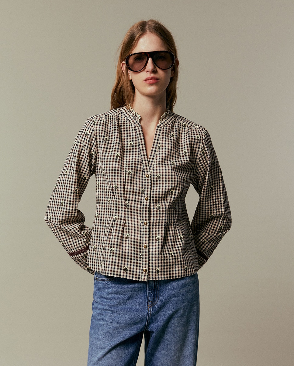 Imagen 0 de Blusa cuadros bordado Blanco