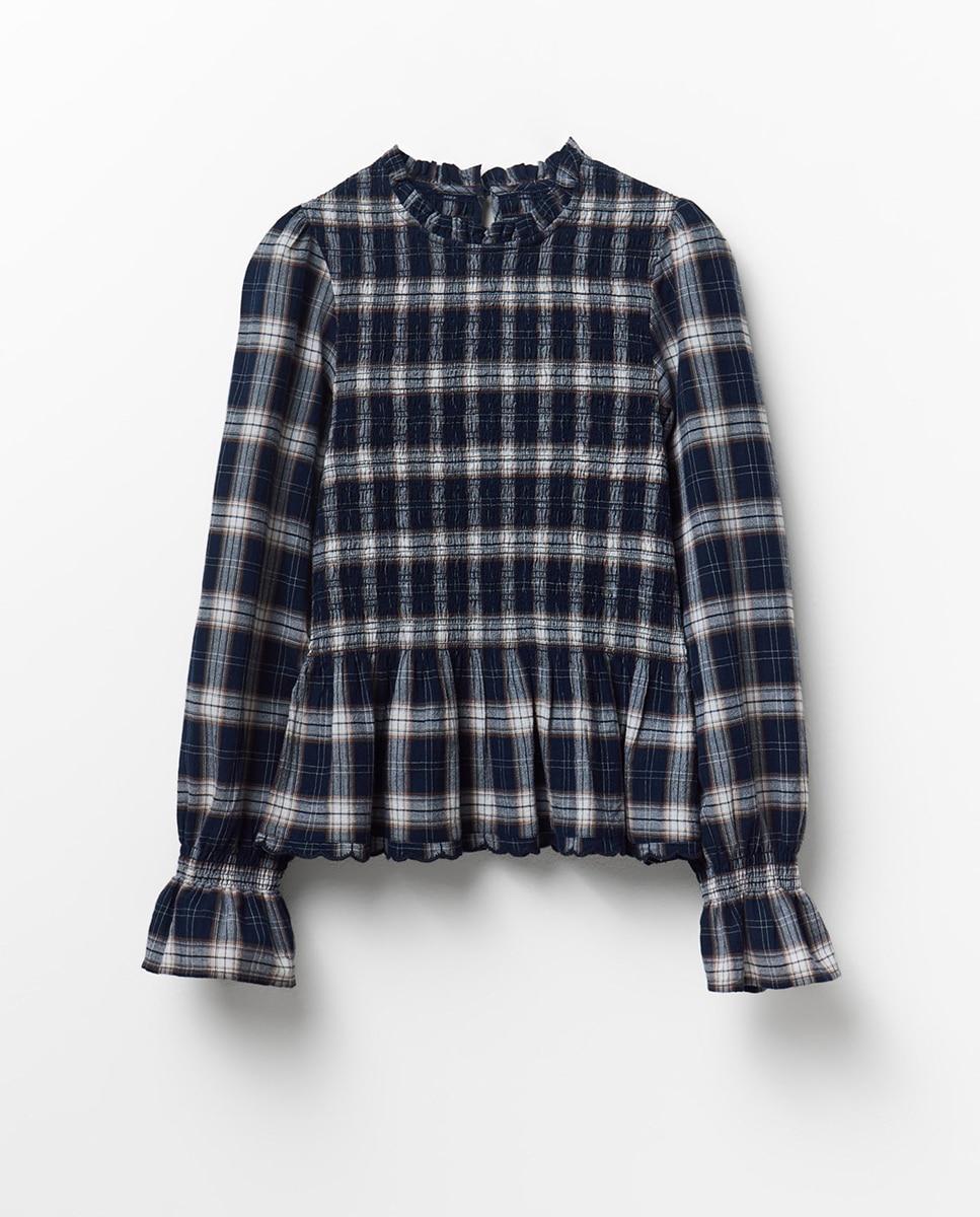 Camisa aos Quadrados com Elásticos Azul-marinho-6