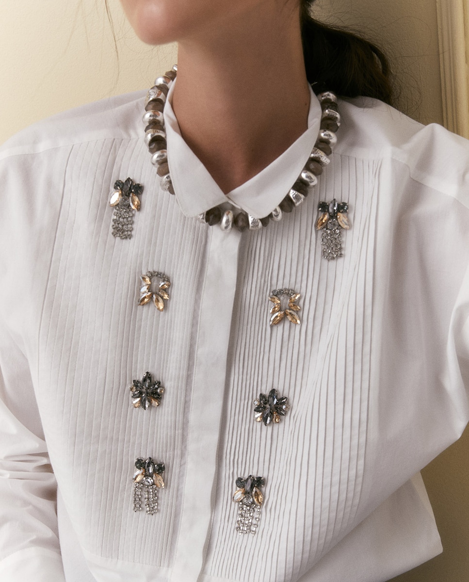 Blusa jaretas aplique - Sfera - Blanco Blanco-3