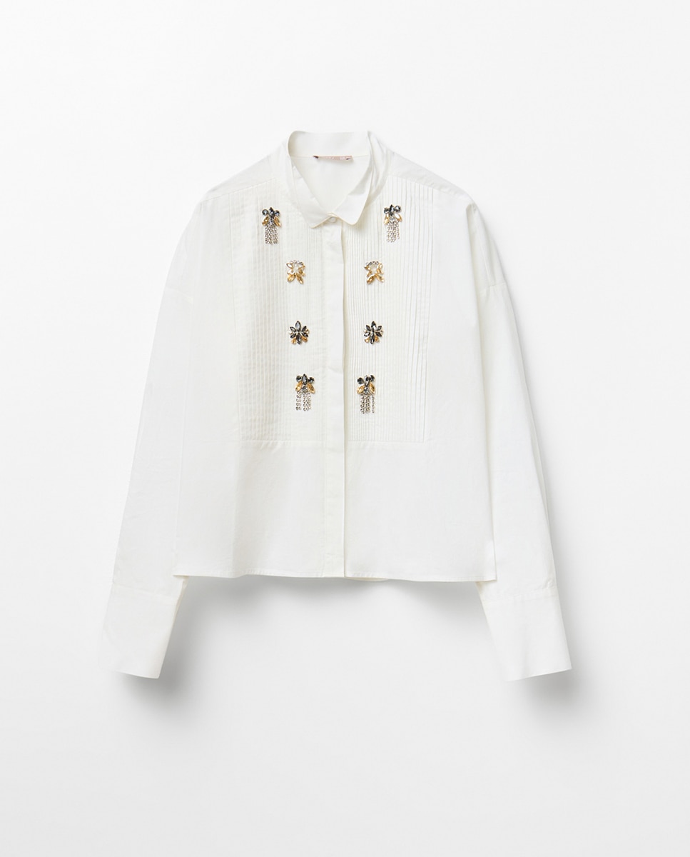 Blusa jaretas aplique - Sfera - Blanco Blanco-5