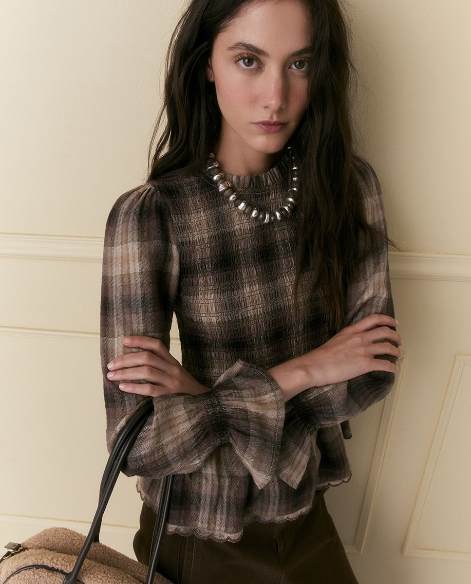 Blusa gomas cuadro - Sfera - Beige Beige-2
