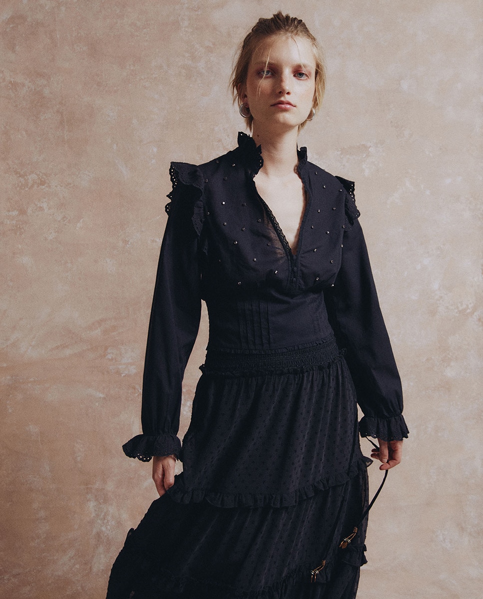Blusa corse cristales - Sfera - Negro Negro-3