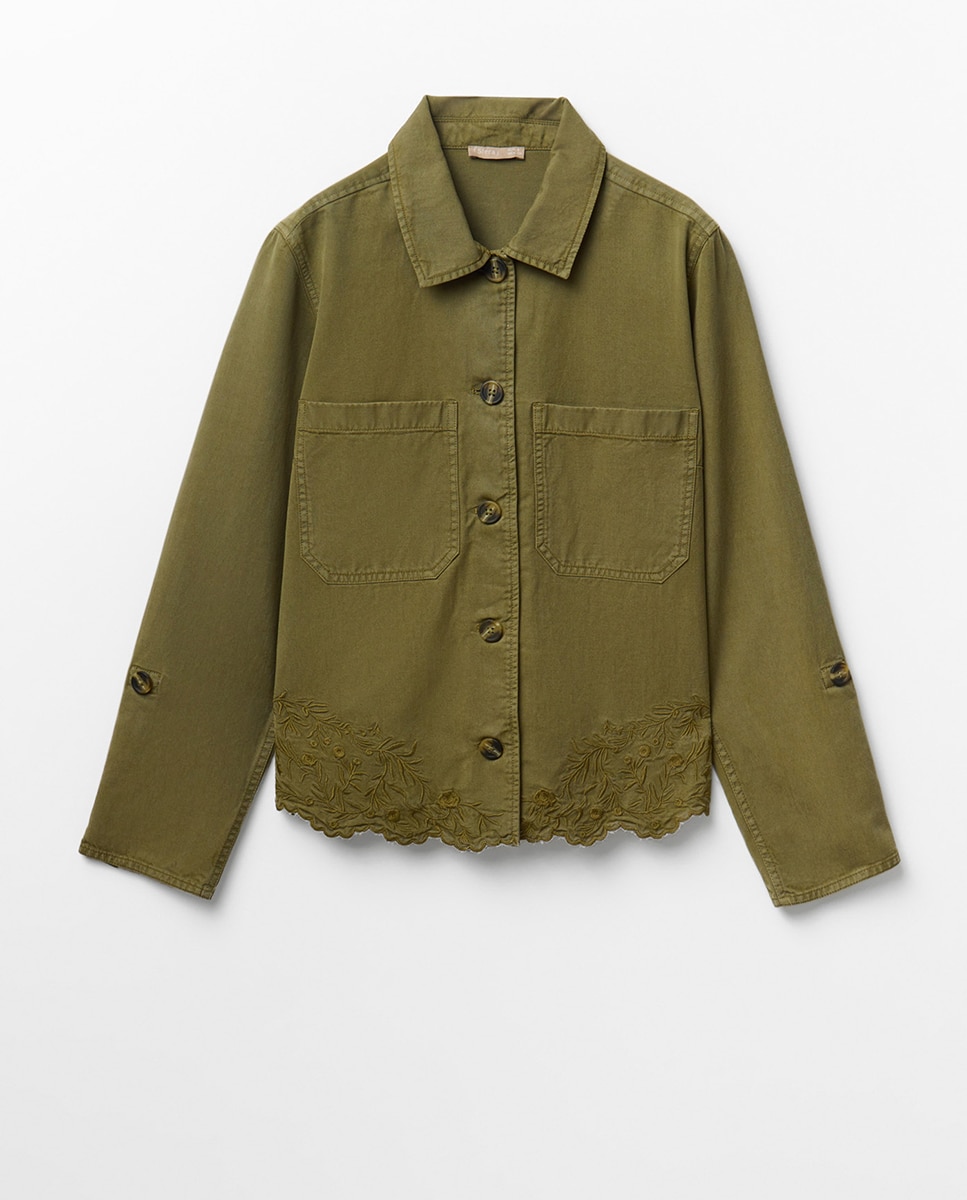 Camisa com Bordados na Bainha 520 Caqui-6