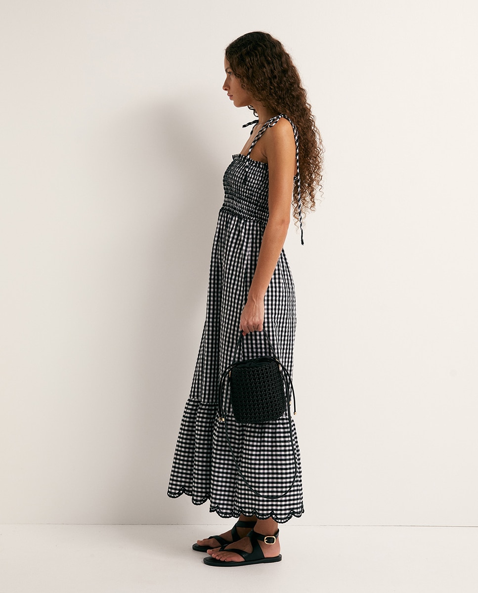 Vestido de Alças com Elásticos Preto-4