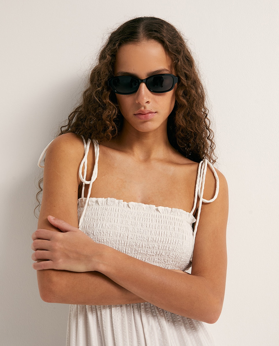 Vestido de Alças com Elásticos Branco-3