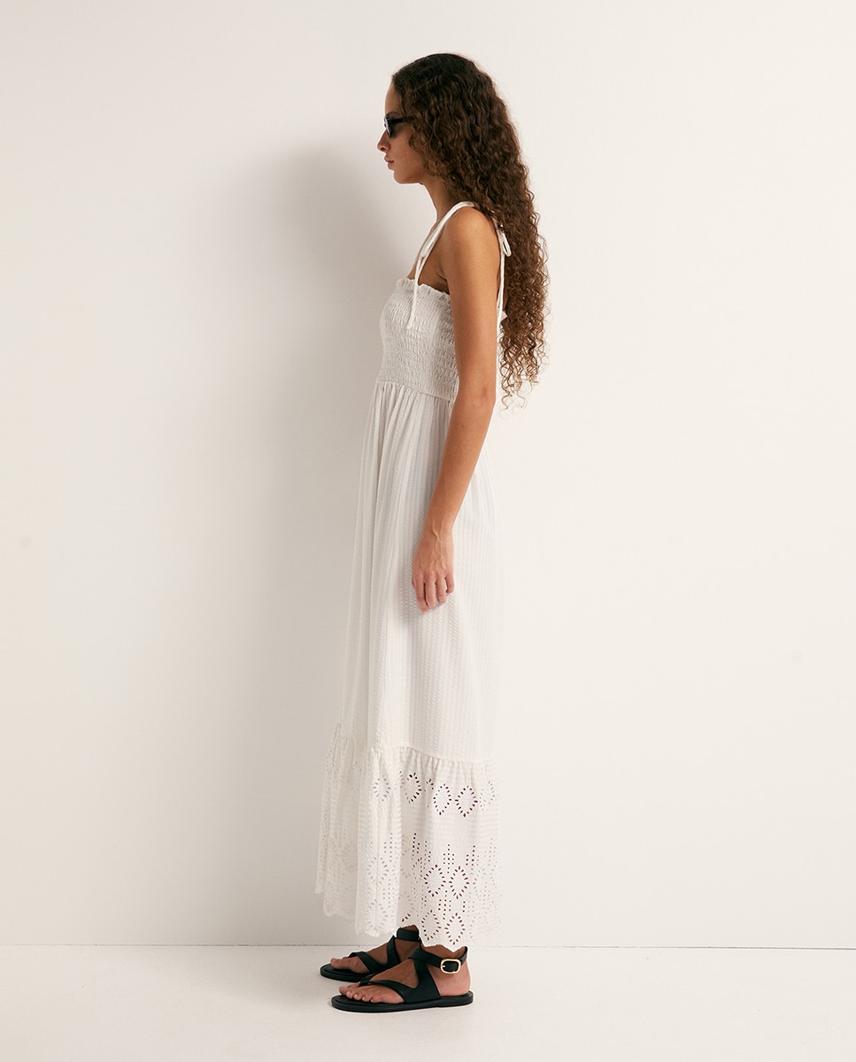 Vestido de Alças com Elásticos Branco-4