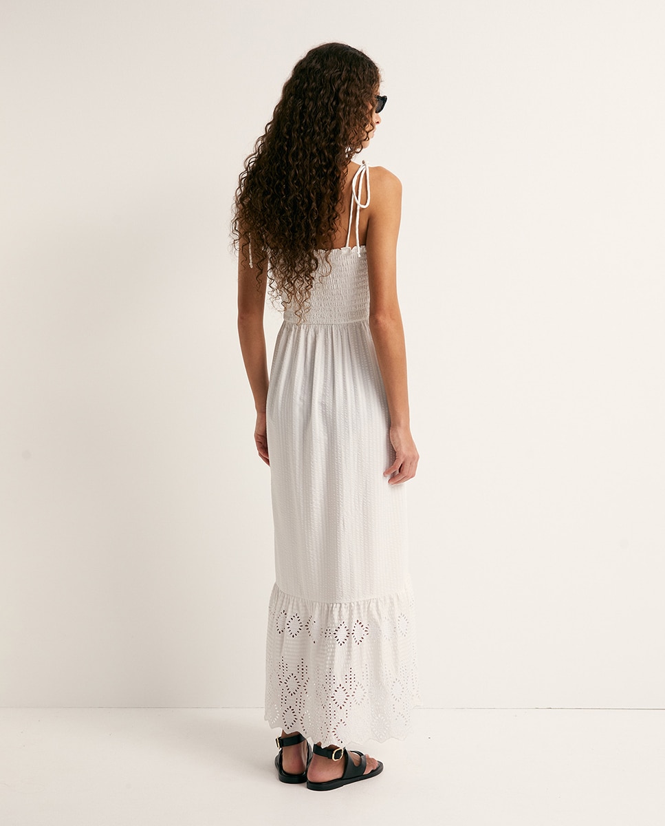 Vestido de Alças com Elásticos Branco-5
