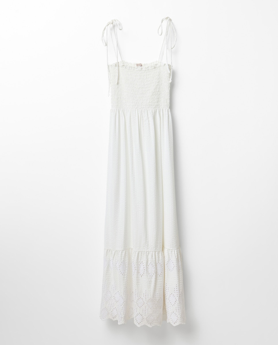 Vestido de Alças com Elásticos Branco-6