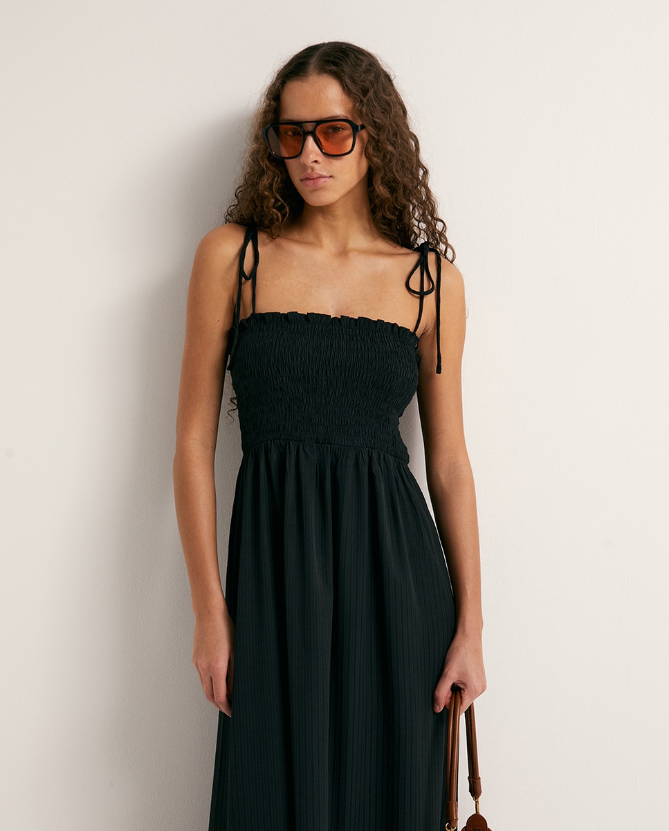 Vestido de Alças com Elásticos Preto-2
