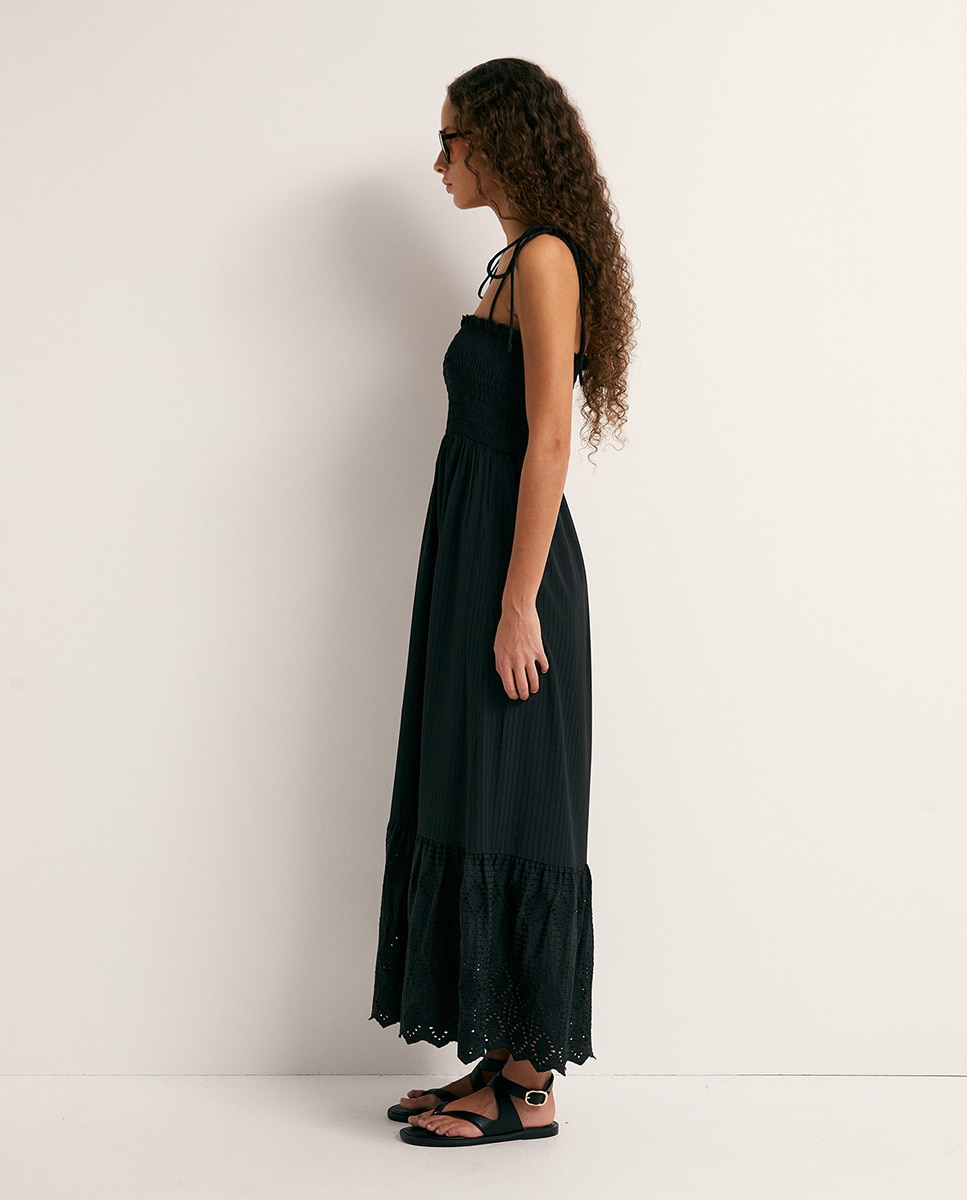 Vestido de Alças com Elásticos Preto-4