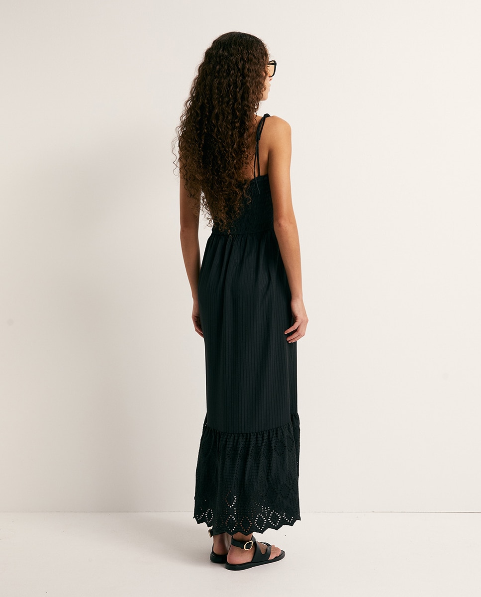 Vestido de Alças com Elásticos Preto-5