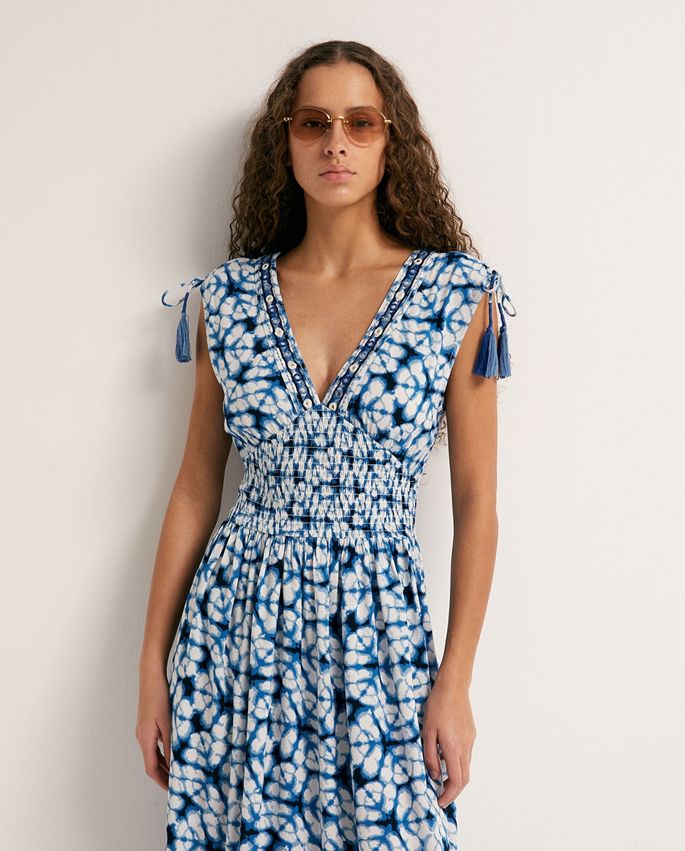 Vestido Espelhado com Folho Azul-2