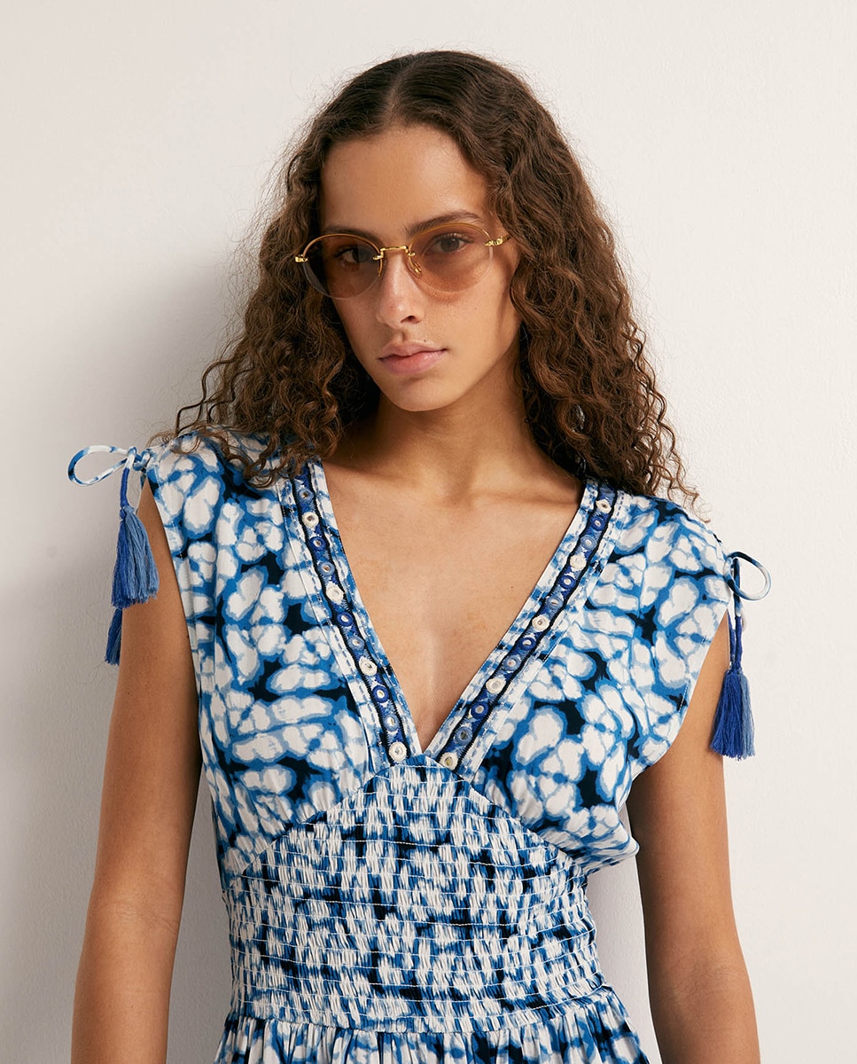 Vestido Espelhado com Folho Azul-3