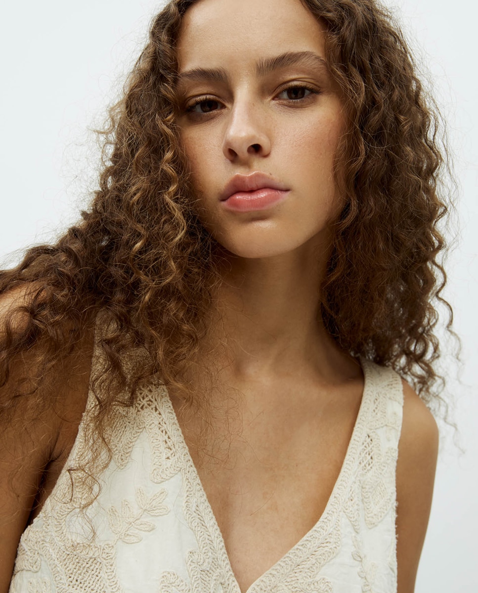 Vestido Colete com Cordão Bege-4