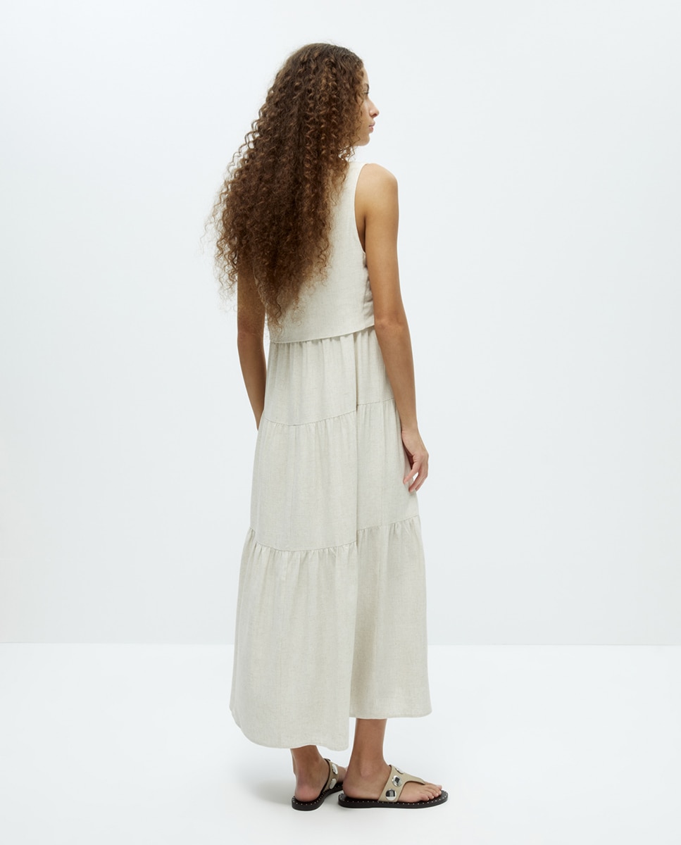 Vestido Colete com Cordão Bege-5