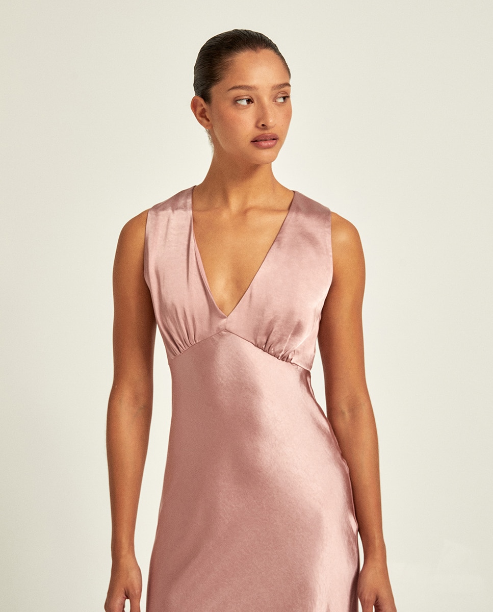 Vestido de Festa em Cetim Rosa-2