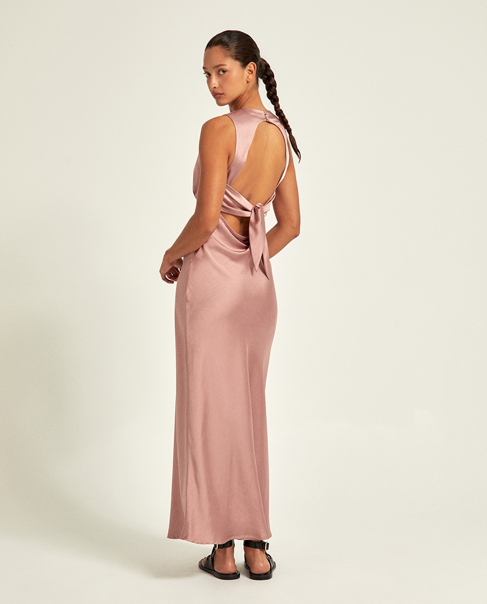 Vestido de Festa em Cetim Rosa-5