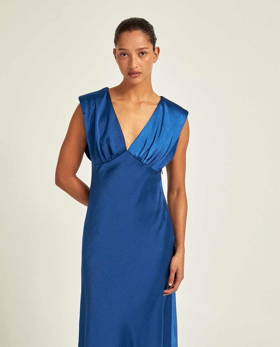 Vestido de Festa em Cetim Azul-2