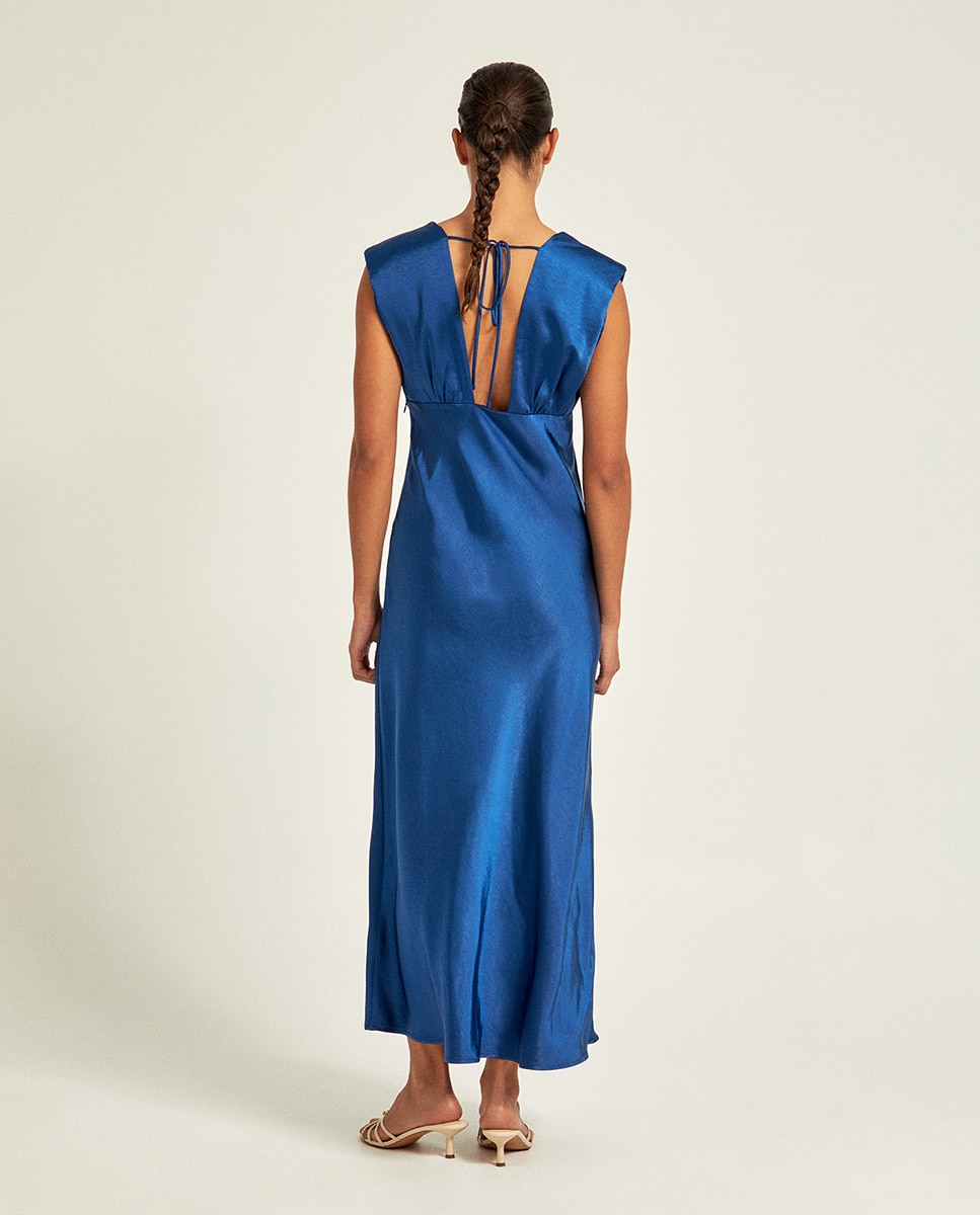 Vestido de Festa em Cetim Azul-5