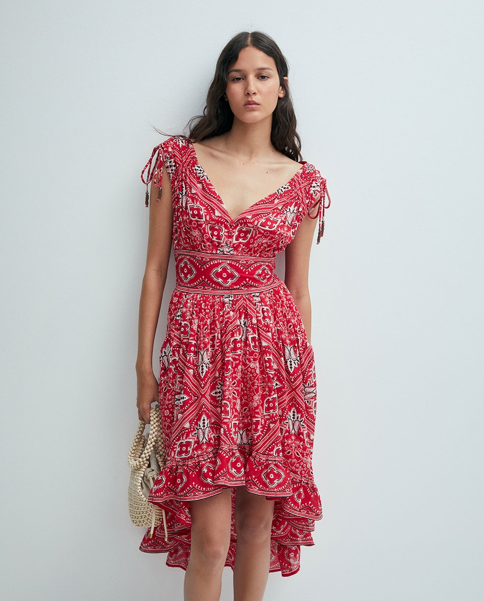 Vestido com Estampado Bandana Vermelho-2