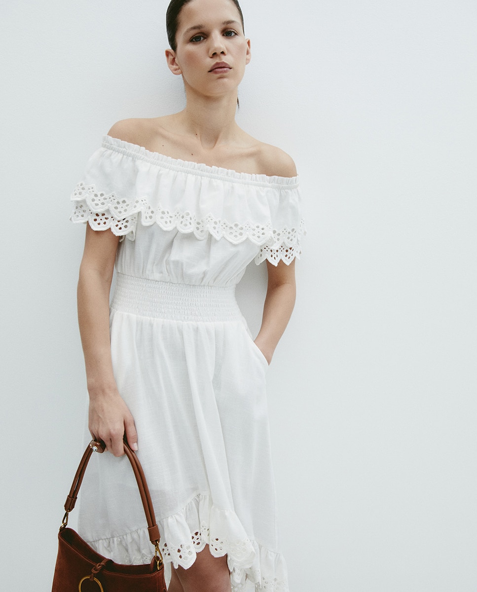 Vestido com Decote à Barco Branco-5