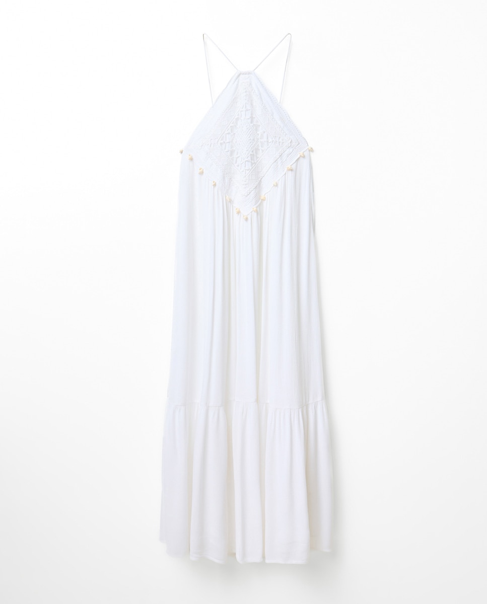 Vestido com Corpo de Lenço Branco-6