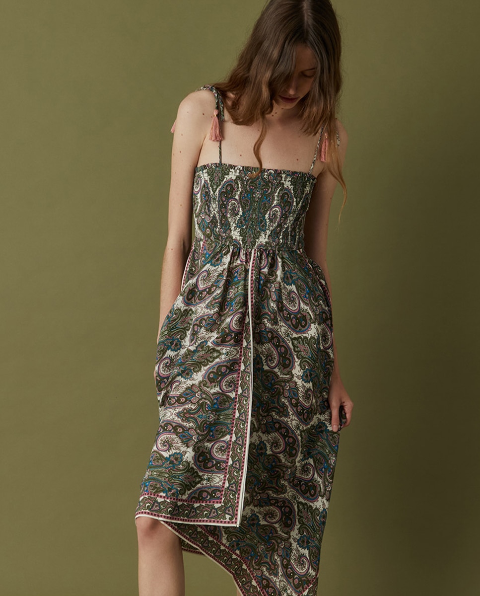 Vestido lenço estampado 520 Caqui-2