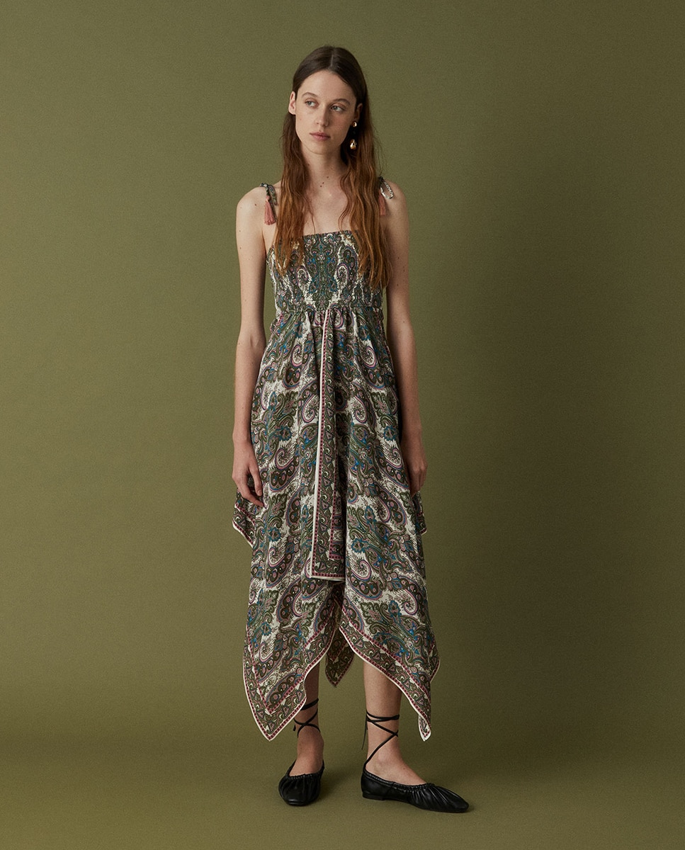 Vestido lenço estampado 520 Caqui-3