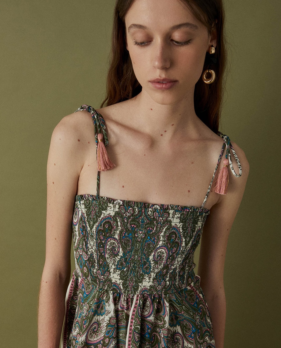 Vestido lenço estampado 520 Caqui-4