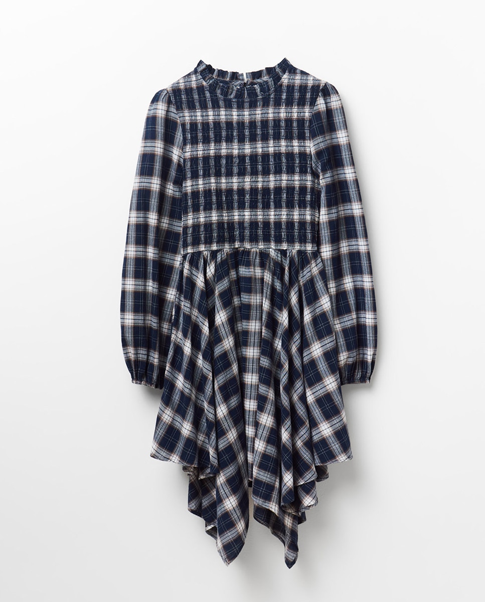 Vestido aos Quadrados com Elásticos Azul-marinho-7
