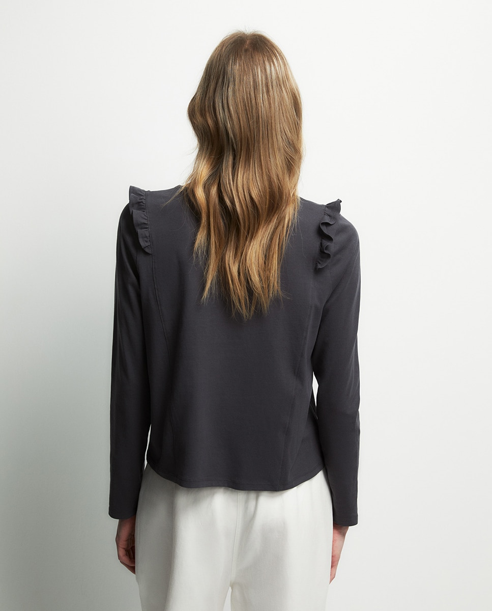 T-shirt com folhos Cinzento-4