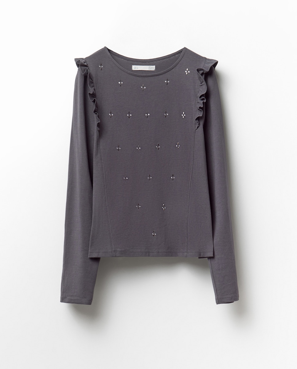 T-shirt com folhos Cinzento-5