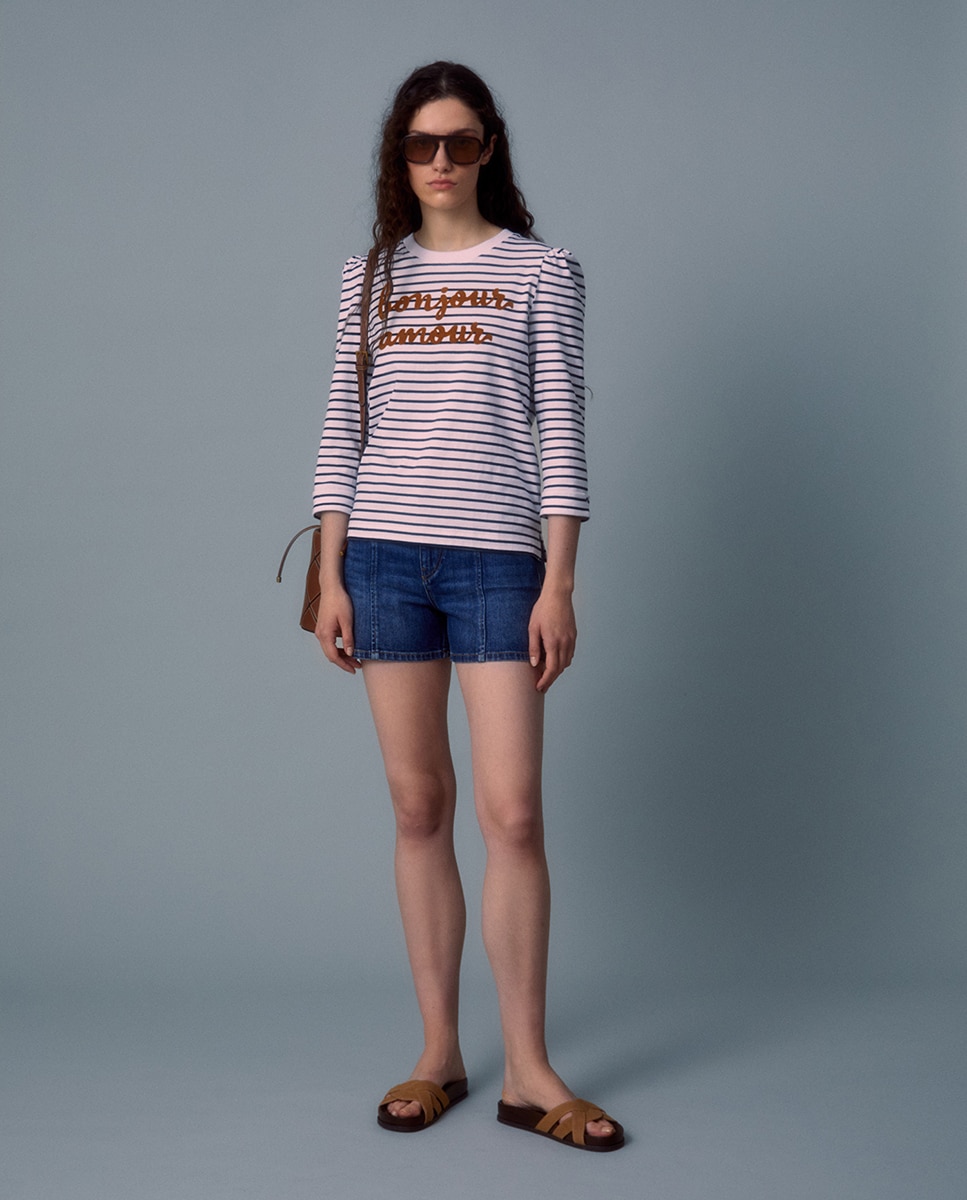 T-shirt às riscas Azul-claro-2