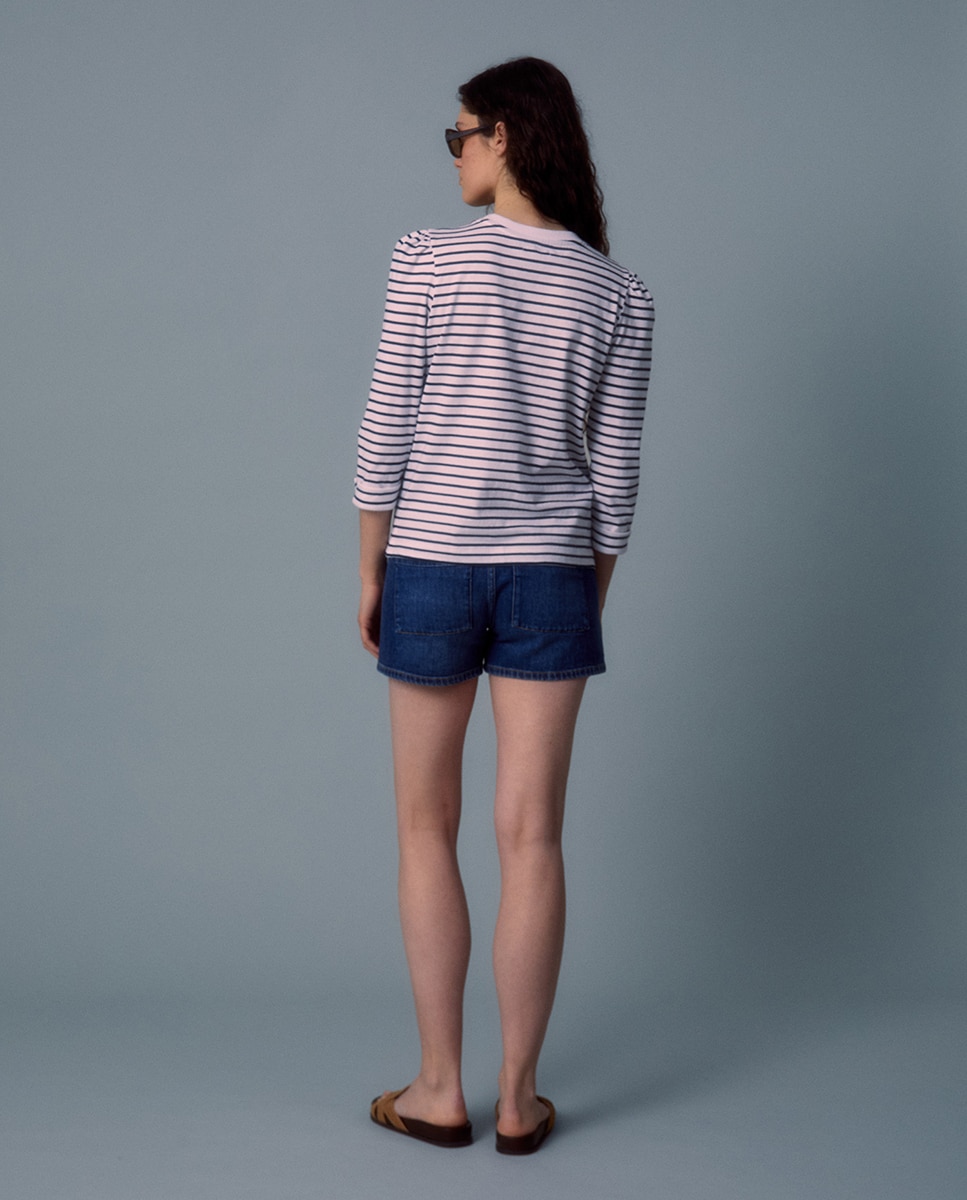 T-shirt às riscas Azul-claro-4