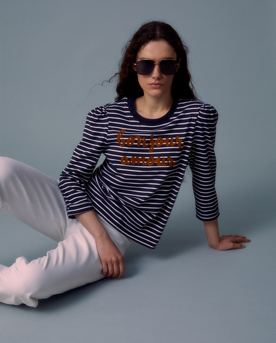 T-shirt às riscas Azul-marinho-5
