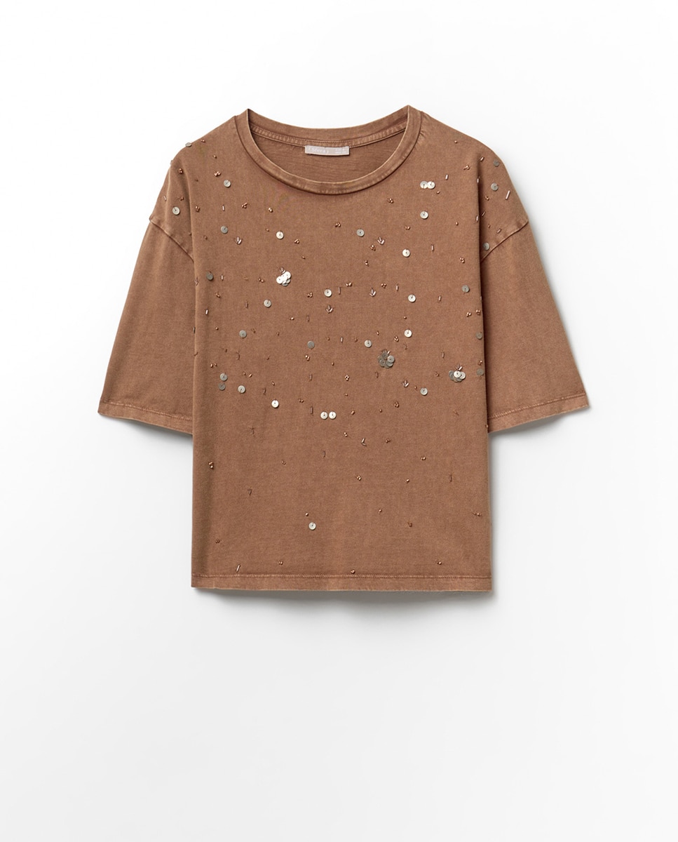 T-shirt com Metais Castanho-claro-6