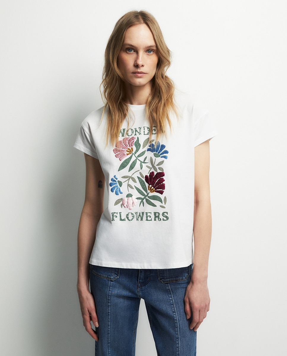 T-shirt com lantejoulas Branco-1