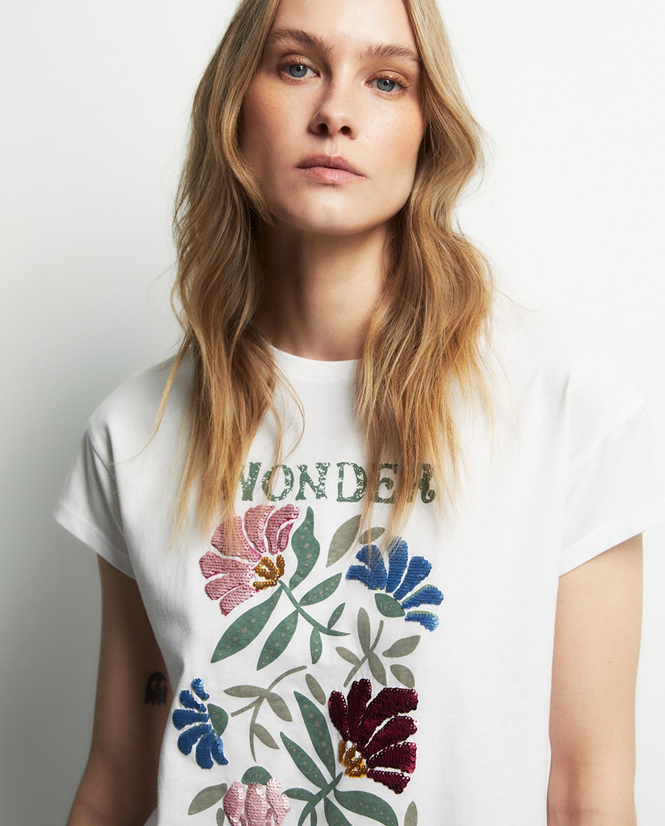 T-shirt com lantejoulas Branco-3