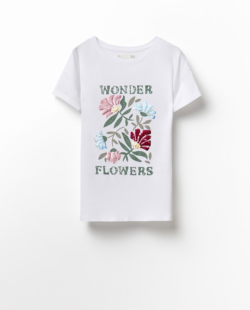 T-shirt com lantejoulas Branco-5