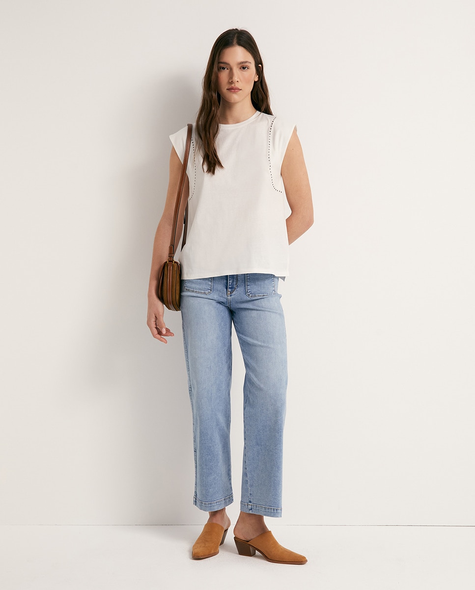 T-shirt com Tachas Branco-2