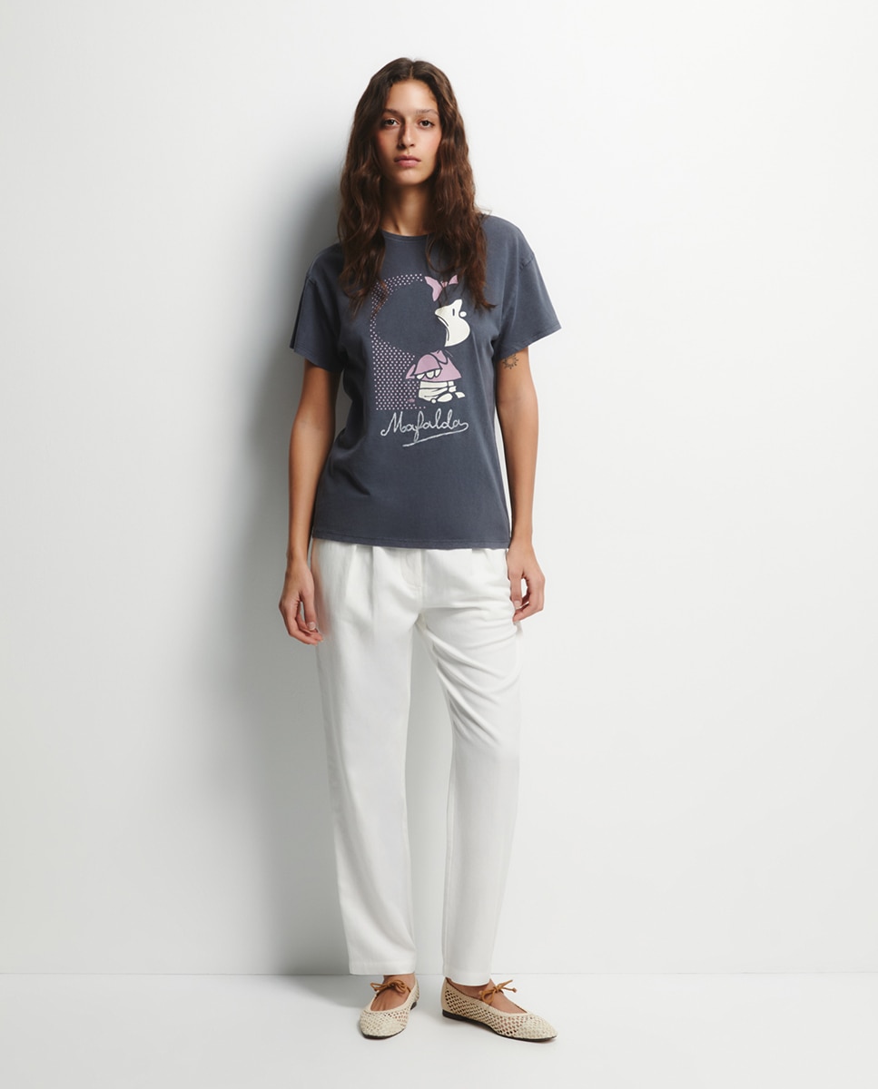T-shirt Mafalda com Glitter Cinzento-2